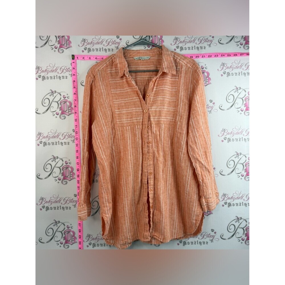 Cleo Soft Orange & White Lightweight Vertical Striped Button-Down Shirt